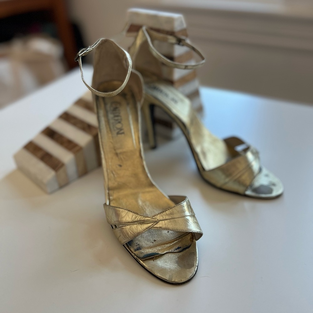 VTG Calderone 4” gold leather sandals 37.5 HERLS made in Italy